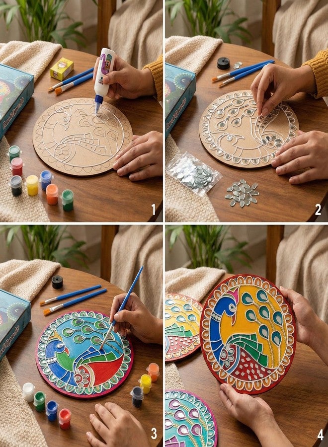 HOBBY INDIA Lippan Art and Craft Materials Kit for Adults and Beginners I Premarked MDF Board Mandala Art Painting DIY Kit for Room Wall Hanging Office and Home Decoration (Peacock) - Image 5